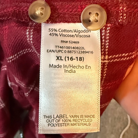 Time & Tru Red Plaid Long Sleeve Soft  Flannel Babydoll Dress Wine Punch NWT XL - Picture 10 of 10